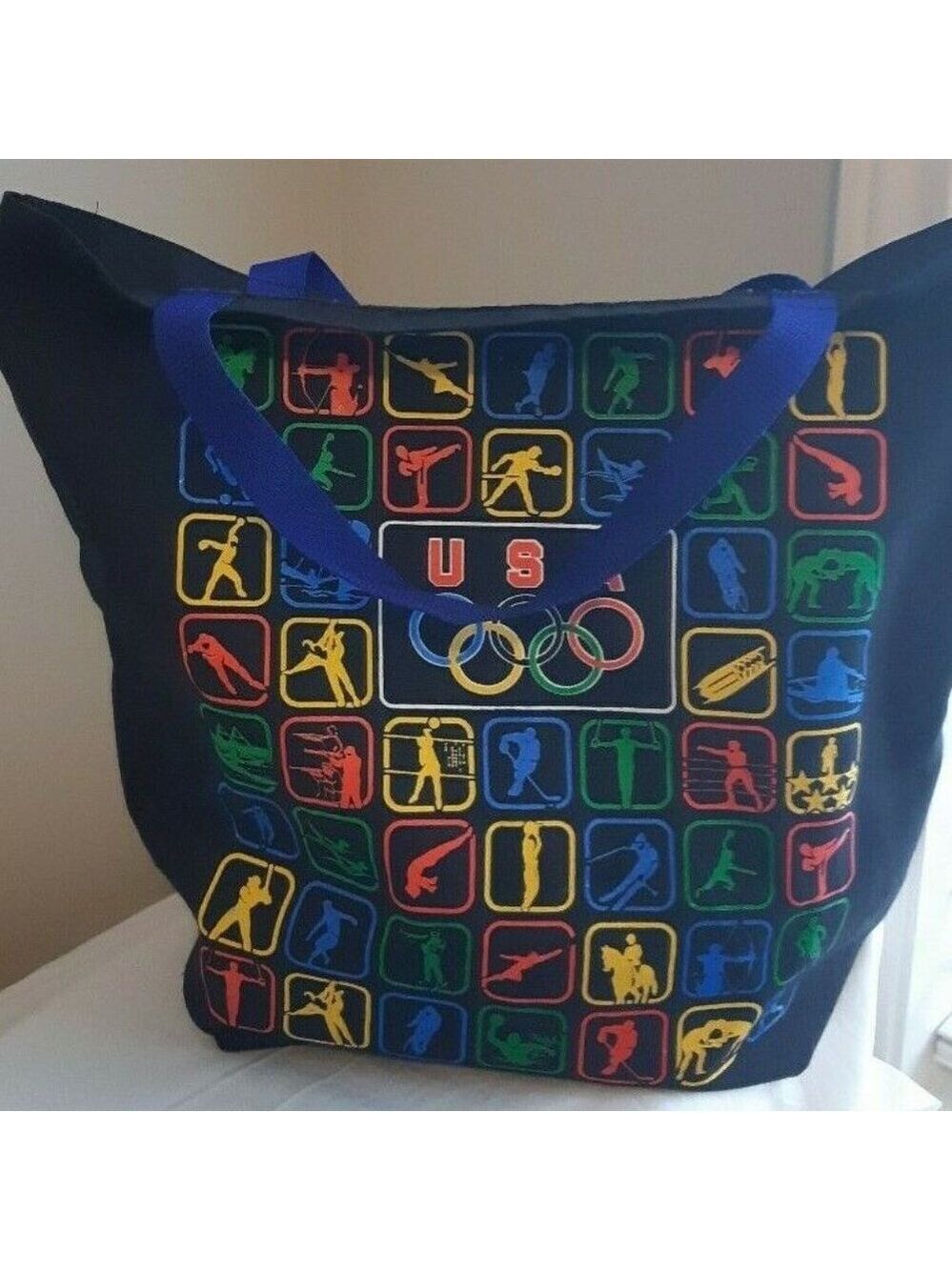 VTG USA OLYMPICS colorful all purpose tote bag canvas cotton black multi sport